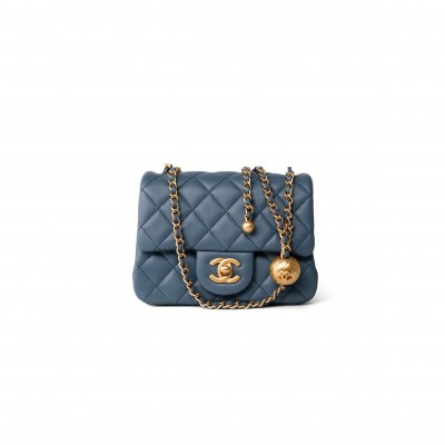 CHANEL MASTER GOLD BALL FLAP BAG CF FATTY FANG DENIM BLUE AS1786 (18*13*7cm)